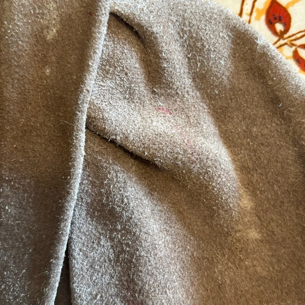 Vintage Le Soleil Suede Jacket Tan Puff Shoulder 80s Cropped Button Front​